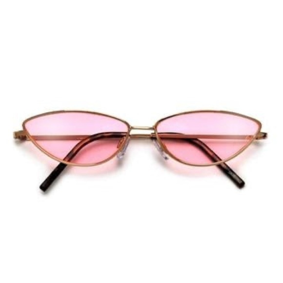 ✨ Retro Low Profile Cat Eye Sunglasses Women's Pink Gold Pointed Vintage Y2K - Picture 1 of 5